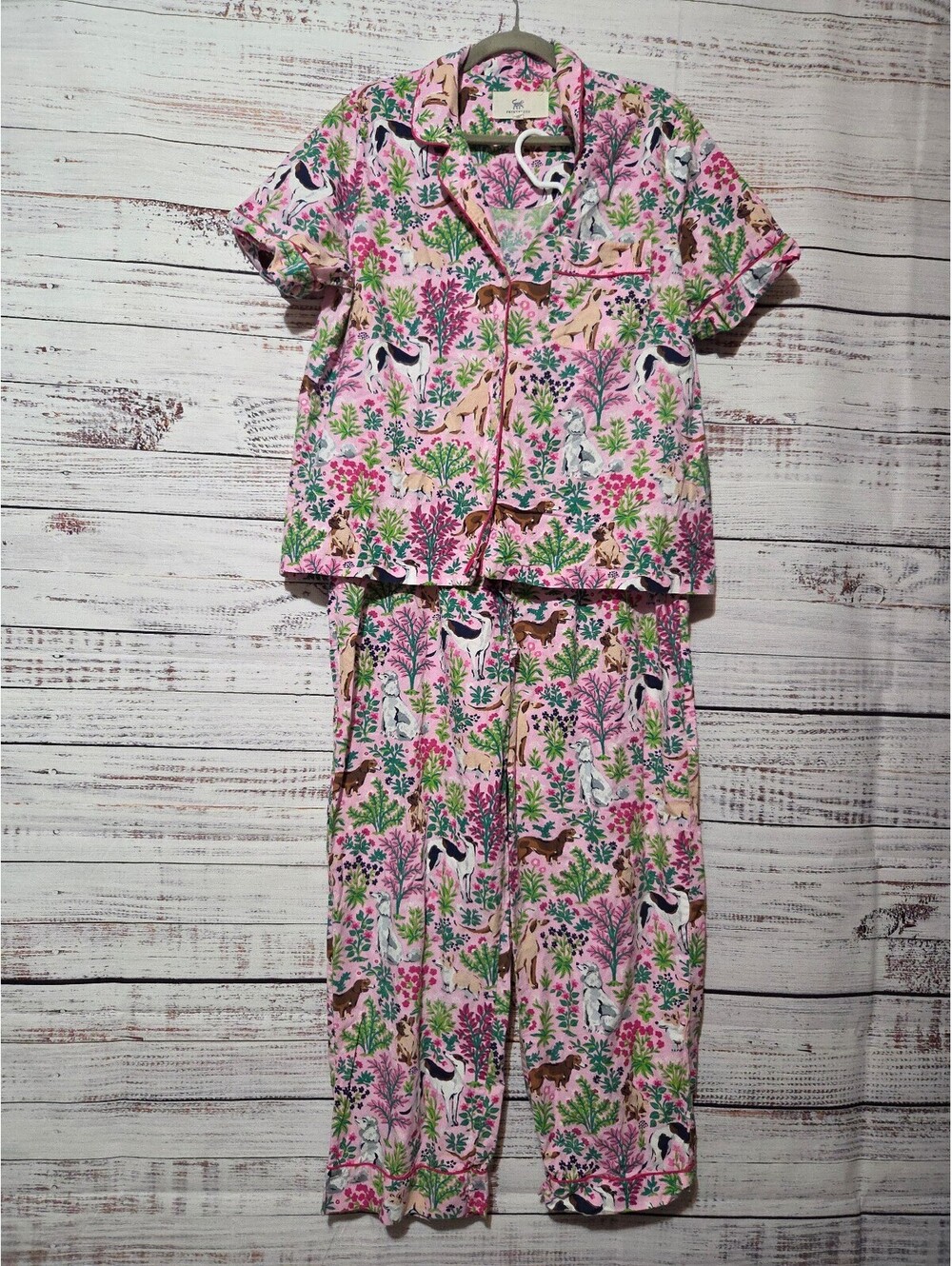 PrintFresh Women's Pajama Set Size M Pink Dog Pattern Casual
